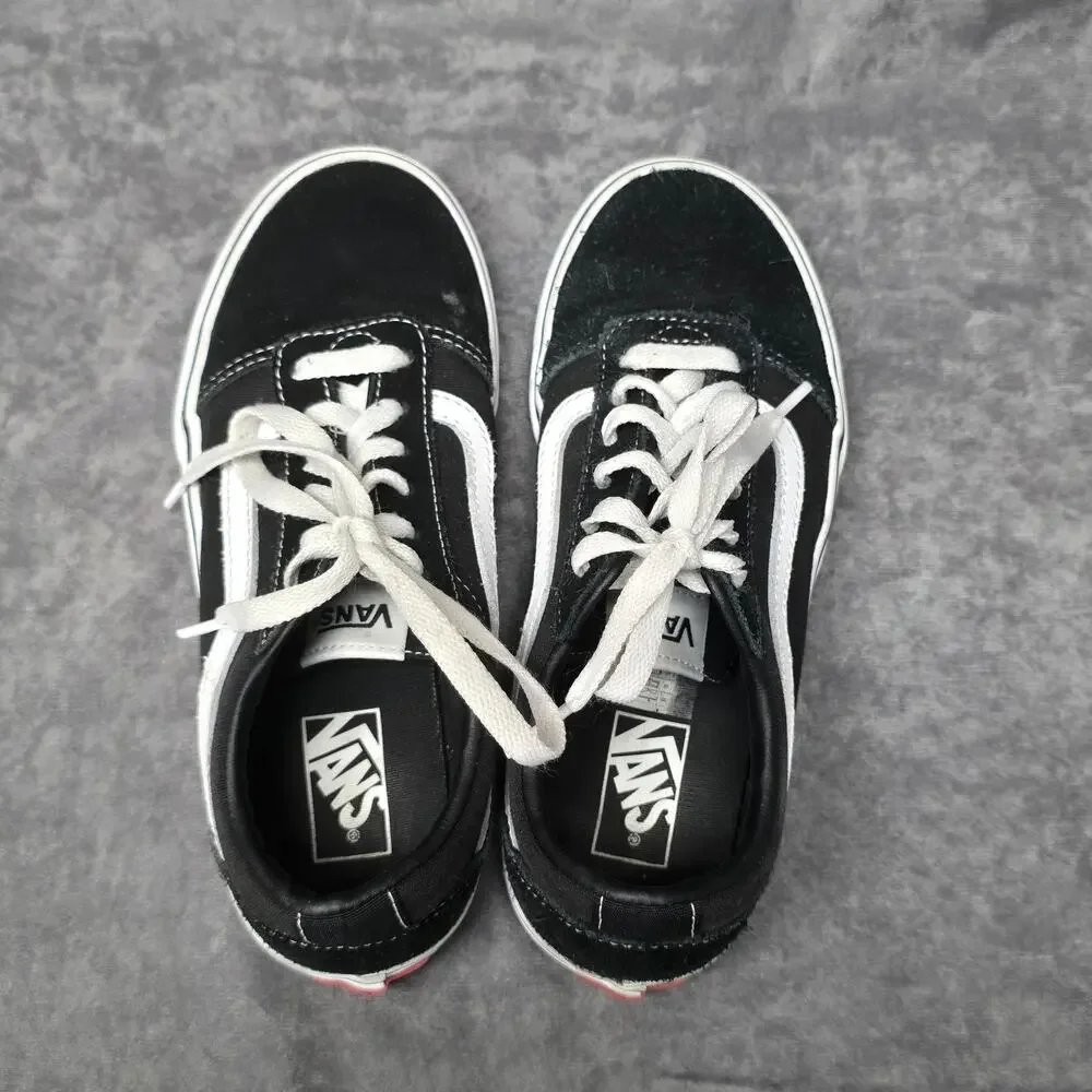 Vans Black & White Off The Wall Old Skool Low Top Canvas Skater Shoes Youth 3